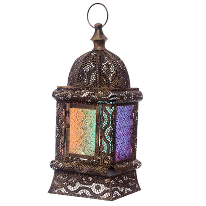 Moroccan Intricate Glass Style Standing Lantern - Gold Effect