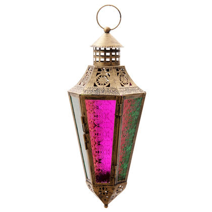 Moroccan Style Embossed Glass Lantern - Bronze Effect