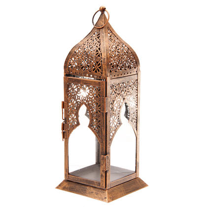 Moroccan Style Clear Glass Lantern - Bronze Effect