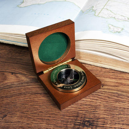 Travellers Personalised Brass Compass with Wooden Box