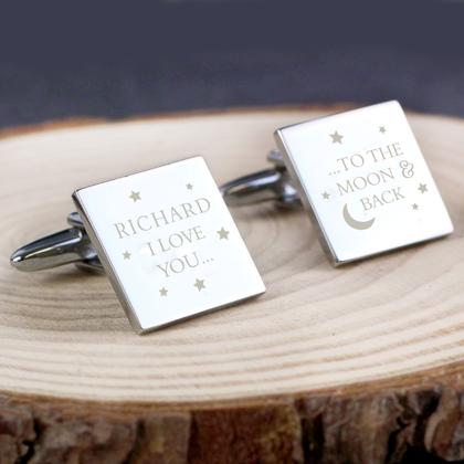 To The Moon and Back Personalised Square Cufflinks