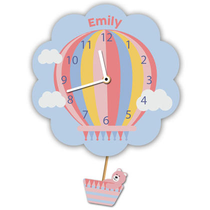 Hot Air Balloon Personalised Pendulum Wall Clock - Pink