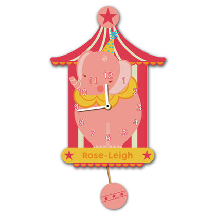 Circus Elephant Personalised Pendulum Wall Clock - Pink