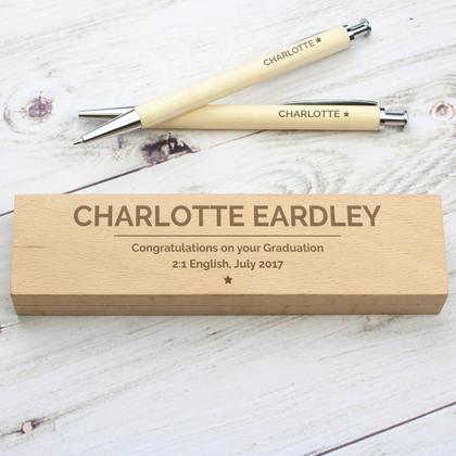 Classic Personalised Wooden Case with Pen & Pencil Set