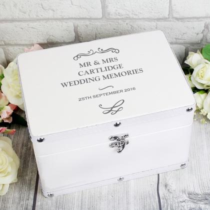 Antique Scroll Personalised Keepsake Box - White Leatherette