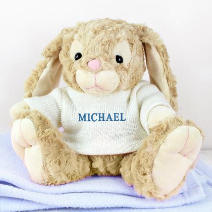 Bunny with Personalised T-Shirt - Name in Blue Embroidery