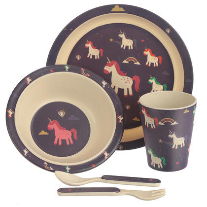 Unicorn Design Bambootique Eco Friendly Kid's Dinner Set