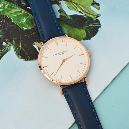 Ladies Modern - Vintage Personalised Leather Watch - Navy Blue