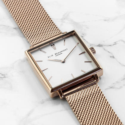 Ladies Personalised Square Face Watch - Rose Gold Metallic