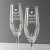 Heart Personalised Hand Glass Flutes - Set of 2 & Gift Box