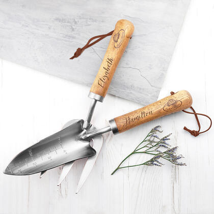 Gardening Trowel and Fork Personalised Set - Silver Plated