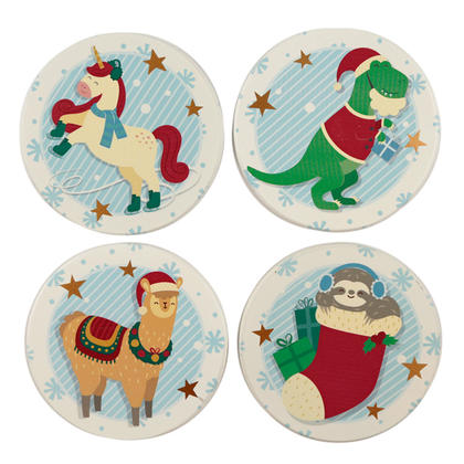 Christmas Festive Friends Coasters - Set of 4