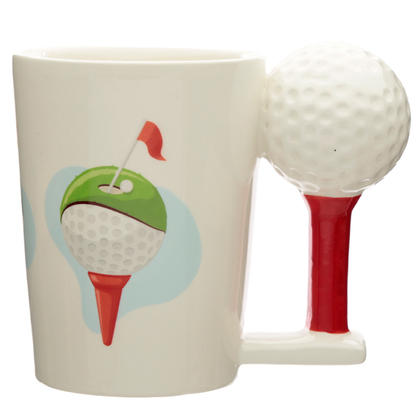 Golf Ball and Tee Shaped Handle Ceramic Mug