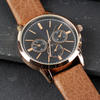 Men's Personalised Rose Gold Tone Watch - Light Brown Strap