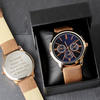 Men's Personalised Rose Gold Tone Watch - Light Brown Strap