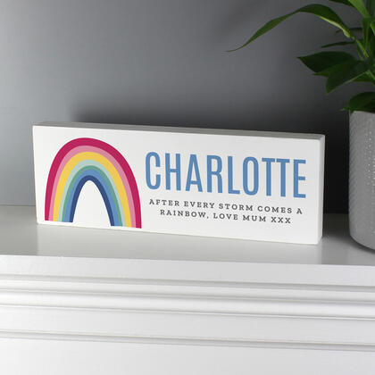 Rainbow Personalised Wooden Block Sign