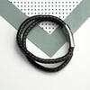 Dual Leather Woven Personalised Men's Bracelet - Black