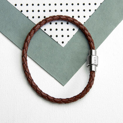 Leather Woven Personalised Men's Bracelet - Burnt Sienna