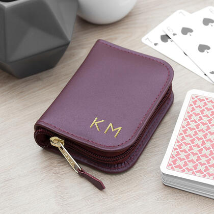 Poker Playing Cards Personalised Leather Case - Burgundy