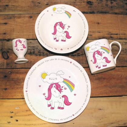 Unicorn Personalised Ceramic Breakfast Set