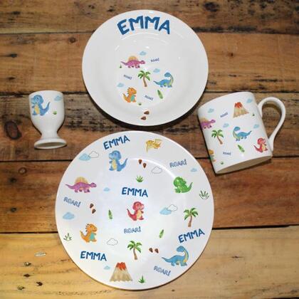 Dinosaur Personalised Ceramic Breakfast Set